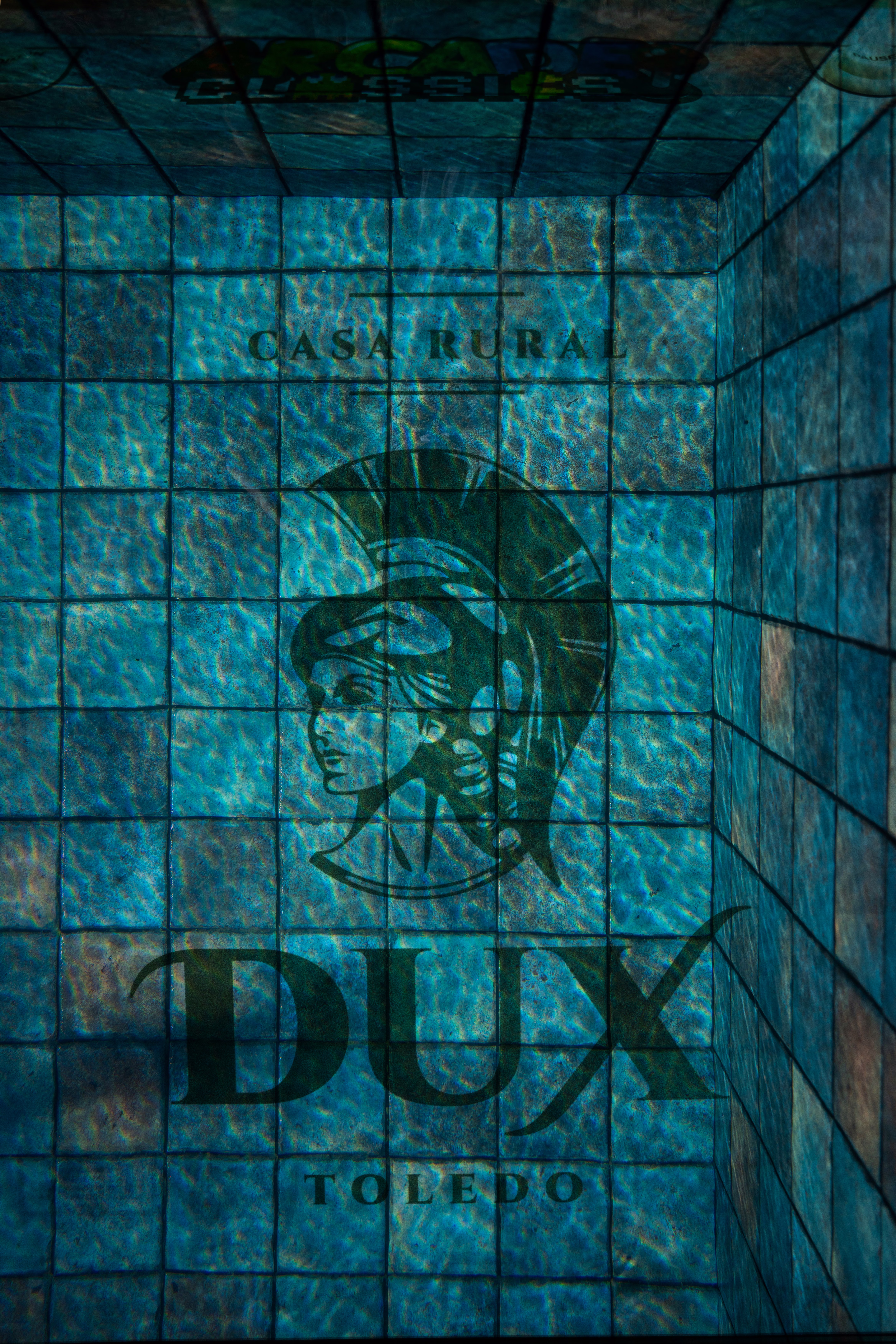 Piscina de 8x4 metros con mosaico azul y agua cristalina, un espacio luminoso y refrescante.